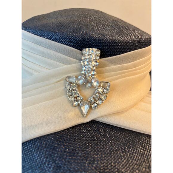 Cathay California Original Vintage Navy Blue Hat Cream Rhinestone Trim Lampshade main image 7